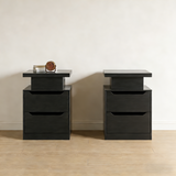 Asofer 2 Nightstand Set with Charging Hub and RGB Lights, 2-Drawers, Modern Wood Bedside Table, Black