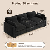 Asofer Modular Sectional Sofa Set, Modern Corduroy Cloud Couch for Living Room, 5-Seat Large Sofa with Deep Seats & Washable Cover, Black