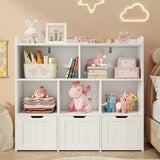 Kids Toy Storage Cabinet with 3 Movable Drawers and 6 Open Shelves, Noelse Kids Bookcase with Storage for Playroom Nursery Kids Room Organization, White