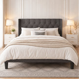 Lofka Full Bed Frame with Wingback Headboard for Bedroom, Dorm & Apartment, 850lbs, Dark Gray
