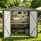 Asofer Outdoor Storage Shed 8 x 6 FT, Galvanized Metal Garden Shed with Double Lockable Doors for Backyard Patio Lawn-Brown
