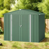 Asofer Outdoor Storage Shed 8 x 6 FT, Galvanized Metal Garden Shed with Double Lockable Doors for Backyard Patio Lawn-Brown