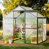 Lofka 6x4 FT Outdoor Walk-in Greenhouse, Polycarbonate Panels with Aluminum Frame|Sliding Door | Rain Gutter & Roof Vent for Garden, Backyard, Winter Planting