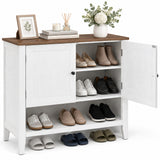 Asofer Shoe Storage Cabinet with Doors, 3-Tier Farmhouse Shoe Organizer with Height-Adjustable Shelves, Wood Top Entryway Cabinet for Hallway, Closet, Living Room, White