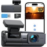 Dash Cam WiFi with App,24H Parking Mode Mini Dash Camera for Cars 2.5K+1440P, Front Dash cams , Free 32GB Card, Night Vision, WDR, G-Sensor, Loop Recording, izeeker