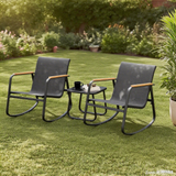 3 Piece Outdoor Rocking Bistro Set, Textilene Fabric Small Patio Furniture Set, Front Porch Rocker Chairs Conversation Set with Table for Lawn, Garden, Balcony, Poolside - Black