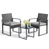 Aiho 3 Pieces Outdoor Bistro Set with Glass Table, Patio Rattan Furniture Set with Soft Cushions for Balcony, Backyard, Garden, Pool, Gray