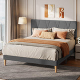 Full Bed Frame with Adjustable Velvet Headboard - Dark Gray