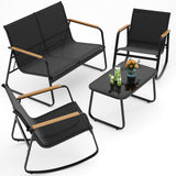 4 Piece Outdoor Rocking Bistro Set, Textilene Fabric Small Patio Furniture Set, Front Porch Rocker Chairs Conversation Set with Table for Lawn, Garden, Balcony, Poolside -Black