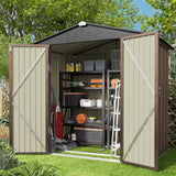 6' x 4' Metal Outdoor Storage Shed with Double Lockable Doors - Light Brown