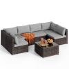 Aiho 7 Pieces Outdoor Sectional Sofa with Soft Cushions & Coffee Table, Pe Rattan Outdoor Patio Conversation Set, For Garden, Patio, Porch, Pool, Balcony, Backyard-Gray