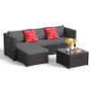 Patio Furniture Set, Aiho 5 Pieces Wicker Outdoor Sectional Sofa with Glass Coffee Table & Soft Cushions for Patio, Backyard, Gray