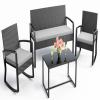 Aiho 4-piece patio conversation set with PE Rattan, outdoor patio furniture set with 2 Rocking chair and Tempered glass table, For Patio, Porch, Backyard, Balcony, Poolside, Garden-Gray