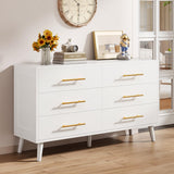 6 Drawer Dresser, Wide Chest of Drawers Nightstand Storage Tower Storage Wooden Dresser for Living Room, Bedroom, Hallway - White