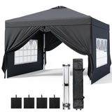 Aiho Easy up Canopy 10x10 with Removable Sidewalls, All-Weather Portable Popup Shade Canopy with 3 Adjustable Height, For Garden, Backyard, Beach, Camping and Party-Black