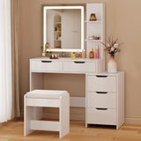 Aiho Vanity Set with Square Mirror and 3 Colors Adjustabe Lights, Makeup Vanity Desk with 5 Drawers, 3 Shelves and Vanity Stool, For Bedroom, Bathroom, Living Room and Closet Room-White