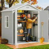 Aiho 6 X 4.4 Ft Outdoor Storage Shed, All Weather Resin Shed with Lockable Doors and Heavy Duty Floors, Perfect for Backyard, Garden, Gray