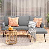 Aiho 3-Piece Outdoor Patio Conversation Set with All Weather PE Wicker, L-Shaped Outdoor Sectional Sofa with Soft Cushions & Glass Table, For Garden, Patio, Porch, Pool, Balcony, Backyard - Gray
