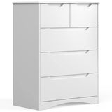 37" H 5 Drawer Dresser with Large Storage Capacity and Embedded Handle - White