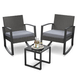 3-Piece Outdoor Rocking Chairs Set with Glass Coffee Table, Aiho Outdoor Patio Furniture Set with Soft Cushion for Garden, Backyard, Poolside, Balcony-Gray