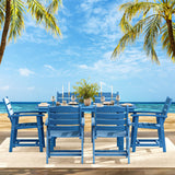 7-Piece HIPS Patio Furniture Set with Umbrella Hole, Outdoor Dining Set for 6, Patio Table and Chairs set for Patio, Lawn, Backyard, Garden, Poolside - Blue