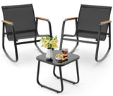 3 Piece Outdoor Rocking Bistro Set with Anti-Slip Strips, All-Weather Textilene Patio Set with Table for Lawn, Garden, Balcony, Poolside - Black