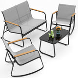 4 Piece Rocking Bistro Set, Textilene Outdoor Patio Furniture, Front Porch Chairs Conversation Set with Coffee Table for Lawn, Garden, Balcony, Backyard, Poolside, Gray
