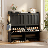 Aiho Shoe Storage Cabinet with 4 Flip Drawers, Narrow Shoe Cabinet with OPen Storage, Entryway Shoe Storage for Foyer, Hallway, Porch, Living Room, Balcony, Bedroom - Black