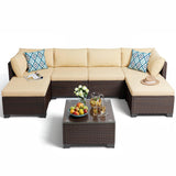 Aiho Outdoor Patio Furniture Set with All Weather Pe Rattan, 7- Piece Outdoor Sectional Sofa with Soft Chshions and Coffee Table, For Garden, Patio, Porch, Pool, Balcony, Backyard - Beige