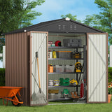 8' x 6' Metal Outdoor Storage Shed with Double Lockable Doors - Light Brown