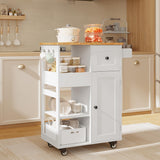 23.6" W Aiho Rolling Kitchen Island on Wheels with Spice Rack, Removeable Tray, Drawers, Island Table for Kitchen with Adjustable Shelves, For Kichen, Dining Room, Coffee Bar, White
