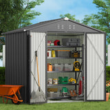 8' x 6' Metal Outdoor Storage Shed with Double Lockable Doors - Gray
