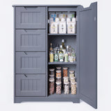 33.5 "H Wooden Bathroom Storage Cabinet with 4 Drawers, a Cupboard and Adjustable Dividers for Bathroom,Living room,and Bedroom - Gray