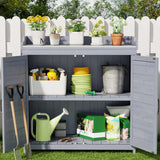 Outdoor Potting Bench with Metal Tabletop, Double Doors and Adjustable Shelf - Gray