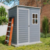 5 x 3 Ft Outdoor Storage Shed with Lockable Door, Aiho Resin Weatherproof Resin Garden Shed with Floor & Ventilation for Patio, Lawn, Gray
