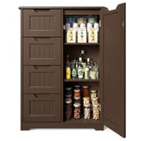 Aiho Wooden Kitchen Pantry Cabinet, 31.5"L Kitchen Storage Cabinets with 4 Drawers, 1 Door and Adjustable Shelves, For Kicchen, Dining Room, Livingroom, Bathroom-Dark Brown