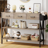 47" Console Table with 3 Drawers and 3 Tier Storage Shelves - Gray