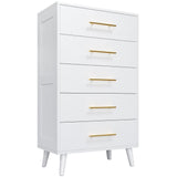 5 Drawer Dresser, Tall Chest of Drawers Nightstand Storage Tower Storage Wooden Dresser for Living Room, Bedroom, Hallway - White
