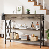 39" Console Table with 2 Drawers and 3 Tier Storage Shelves - Gray