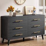 6 Drawer Dresser, Wide Chest of Drawers Nightstand Storage Tower Storage Wooden Dresser, Bedroom, Hallway - Black