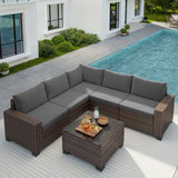 Aiho Outdoor Patio Furniture Set with All Weather Wicker, 6 Pieces Outdoor Sectional Sofa with Soft Cushions and Coffee Table, For Garden, Backyard, Poolside, Living Room, Patio, Porch and Balcony - Gray