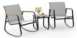 3 Piece Outdoor Rocking Bistro Set with Anti-Slip Strips, All-Weather Textilene Patio Set with Table for Lawn, Garden, Balcony, Poolside - Gray