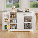 Aiho 43.3" L Buffet Cabinet with Storage, Coffee Bar Cabinet with Drawer & Doors & Shelves for Kichen, Bathroom, Livingroom, White and Rustic Top