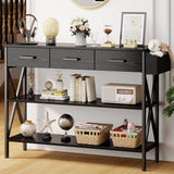 47" Console Table with 3 Drawers and 3 Tier Storage Shelves - Black