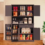 Kitchen Pantry Storage Cabinet with Doors & Shelves, Modern Buffet Cabinet with Microwave Stand, Tall Hutch Cabinet for Kitchen, Dining Room - Dark Brown