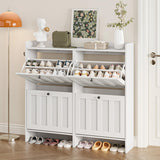 Aiho Shoe Storage Cabinet with 4 Flip Drawers, Narrow Shoe Cabinet with OPen Storage, Entryway Shoe Storage for Foyer, Hallway, Porch, Living Room, Balcony, Bedroom - White