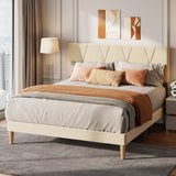 Full Bed Frame with Adjustable Velvet Headboard - Beige