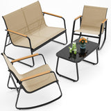 4 Piece Outdoor Rocking Bistro Set, Textilene Fabric Small Patio Furniture Set, Front Porch Rocker Chairs Conversation Set with Table for Lawn, Garden, Balcony, Poolside -Brown