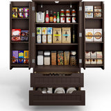 63" H Pantry Cabinet with 2 Doors and 1 Drawer, Solid & Sturdy, Storage Cabinet for Entryway, Kitchen - Brown