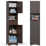 67" H Tall Bathroom Storage Cabinet with 2 Doors and 1 Drawer - Dark Brown